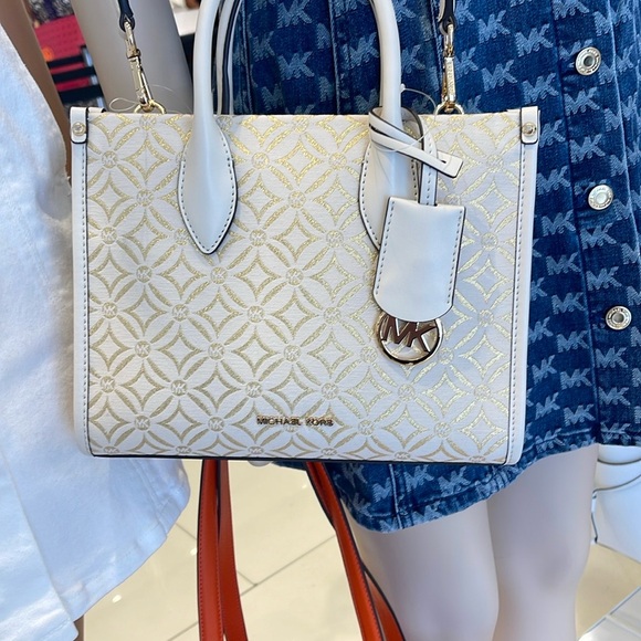 Michael Kors Mirella Small Metallic Logo Jacquard Crossbody Bag
Light Cream 
NWT - Picture 16 of 16